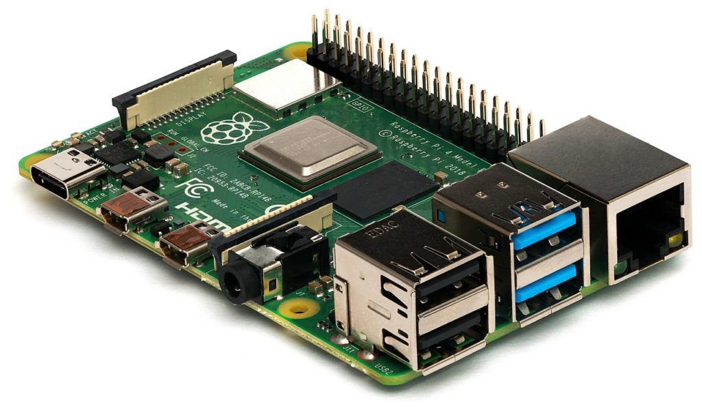 Raspberry Pi 4 Model B - Photo credit: Laserlicht under CC license - https://creativecommons.org/licenses/by-sa/4.0/